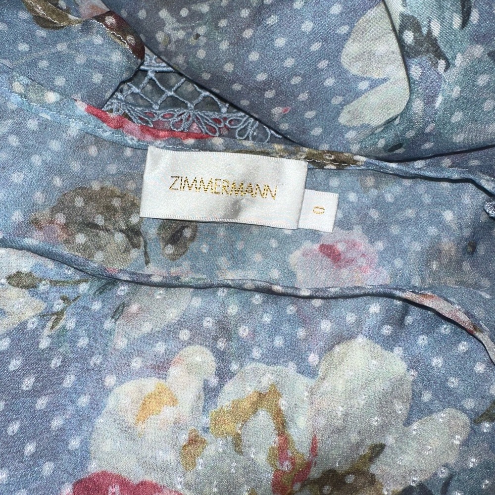 $495 ZIMMERMANN blue floral polka dot sheer peplum silk blouse top US 4 AUS 0 - Picture 6 of 7